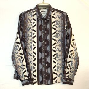 Vintage Panhandle Slim Shirt Womens Medium  Western Aztec Silver Buttons Cotton